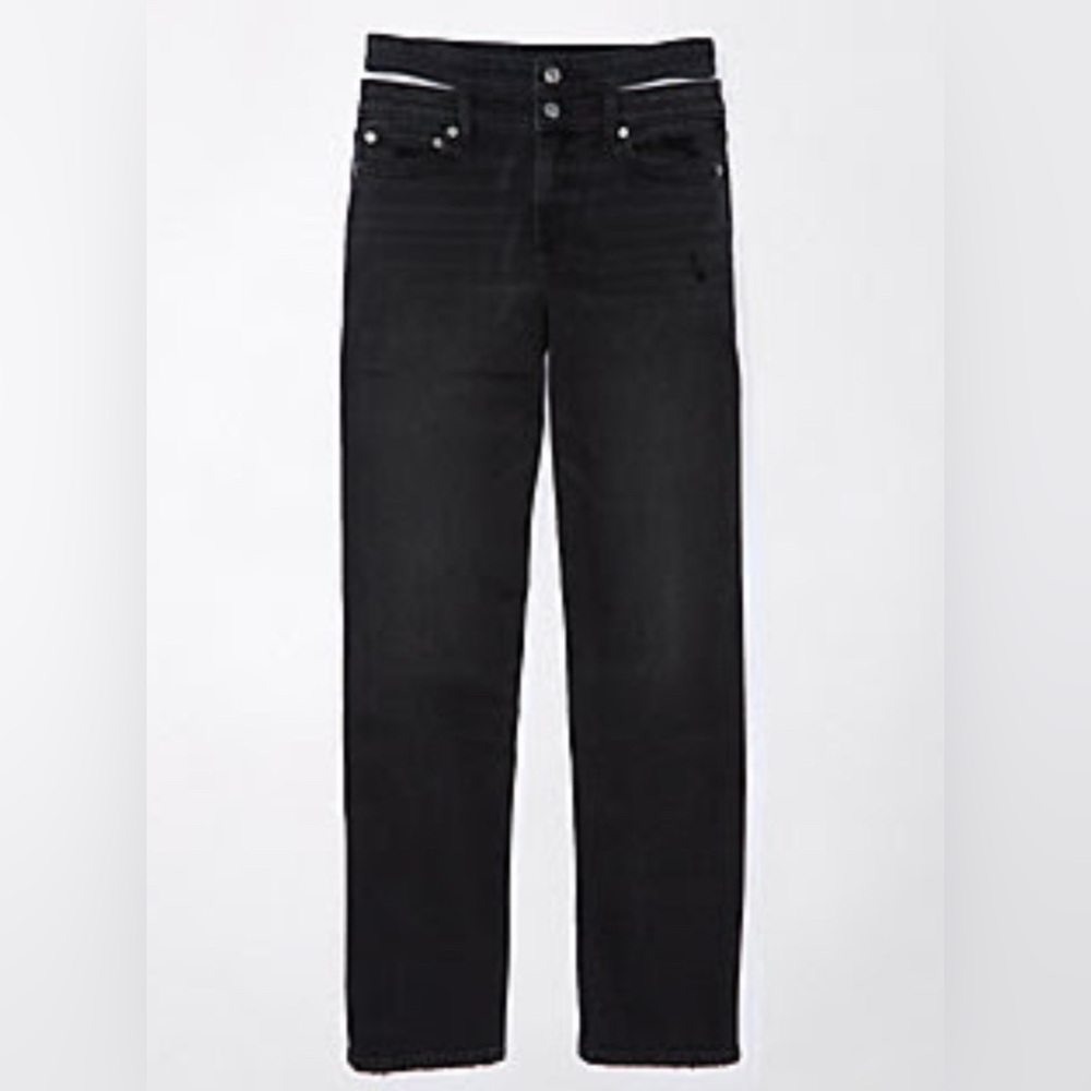 American Eagle Outfitters Stretch Super High Waisted Baggy Jeans with Cut Out